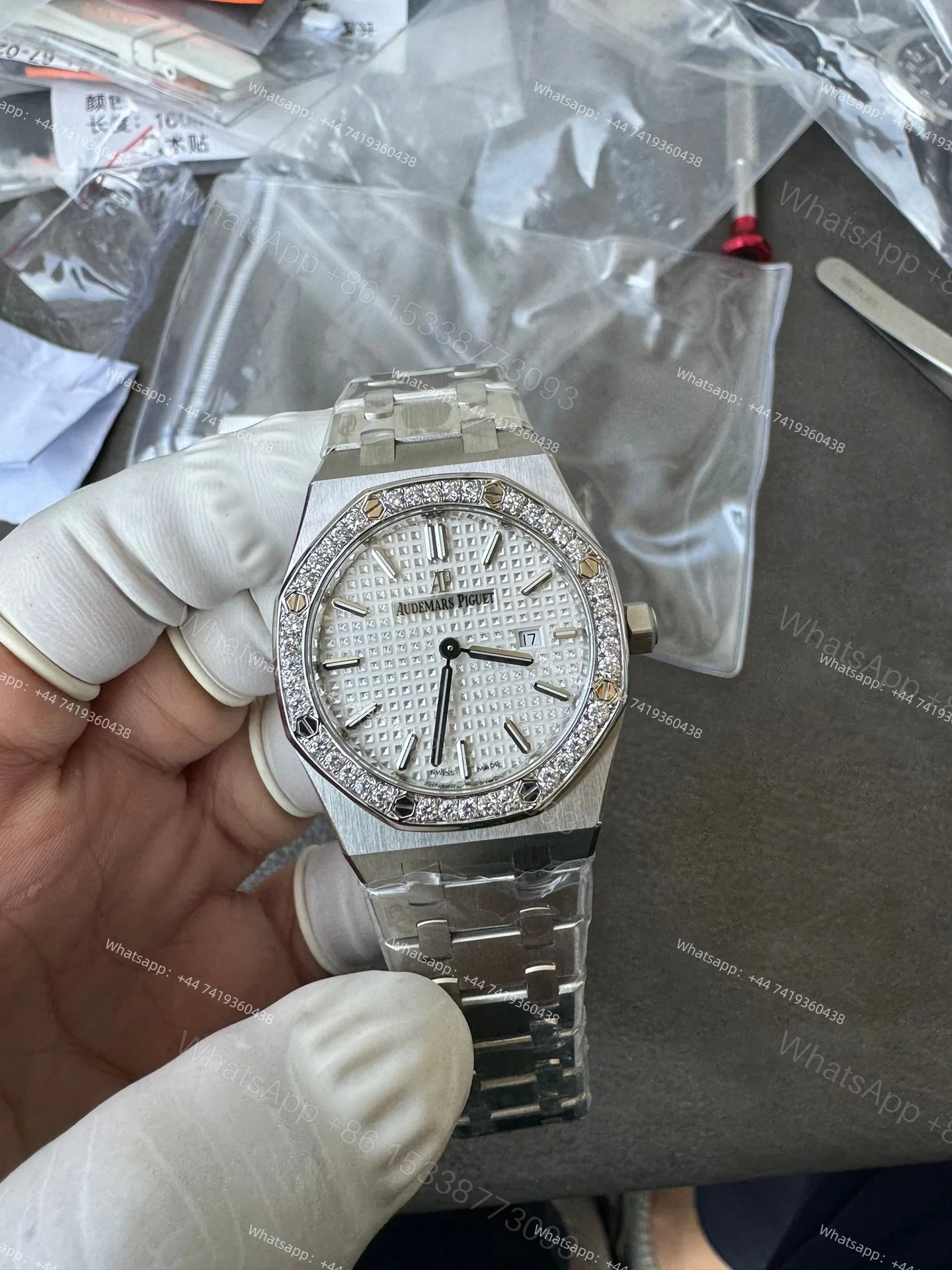 View 3 of Audemars Piguet Super Clone Royal Oak 67651ST Diamond-Set Bezel White Dial 33MM