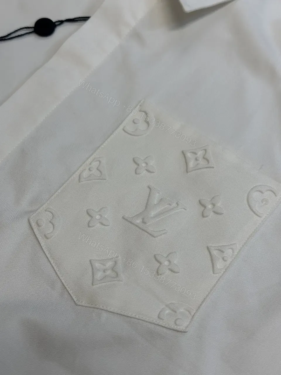 View 10 of White Cotton-Blend Shirt with Embossed Pocket Texture, Modern Luxury