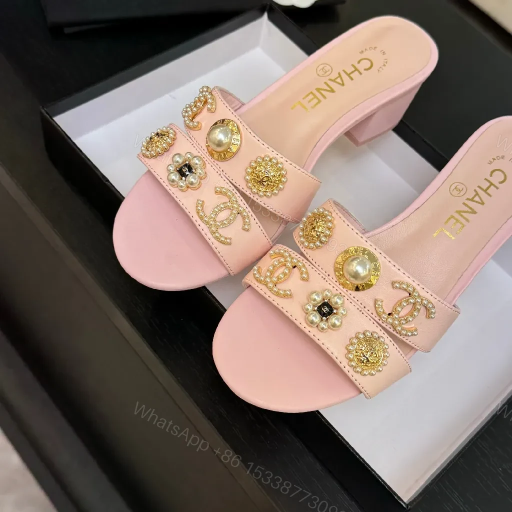 View 8 of Soft Pink Satin Embellished Slip-On Heels: Elevated Glam Slide