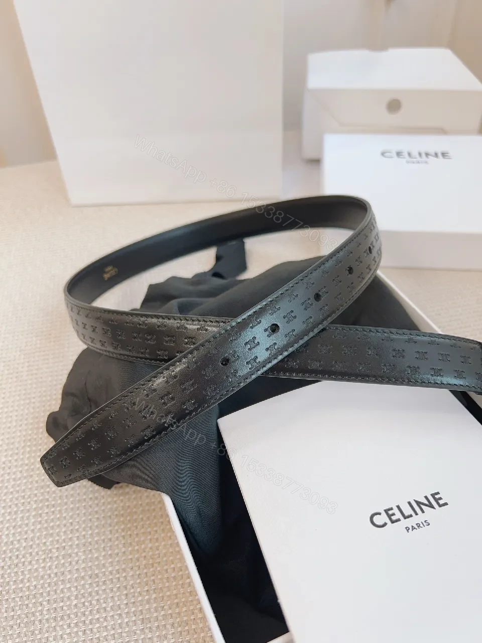 View 2 of Refined Black Leather Belt with Gold Buckle – Modern Luxury Belt