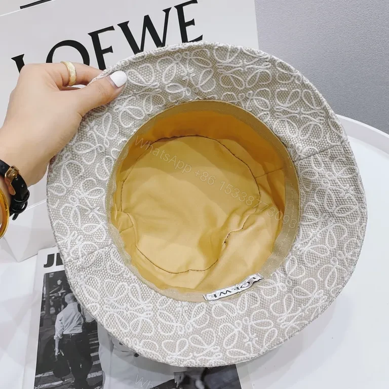 View 9 of White Jacquard Bucket Hat: Luxe Loewe Style, Leather Band, Unisex