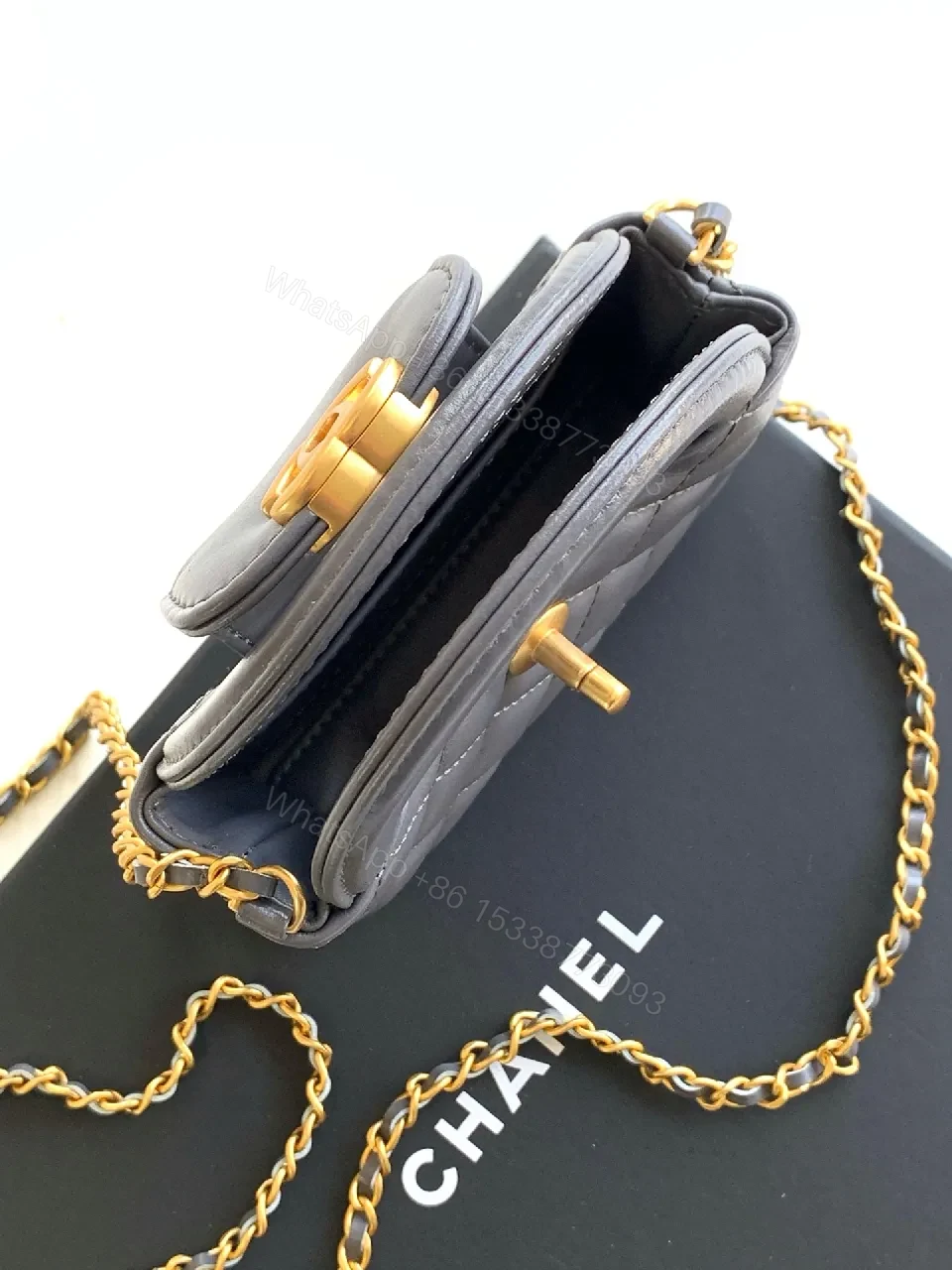 View 5 of Quilted Calfskin Mini Flap Bag with Gold Hardware