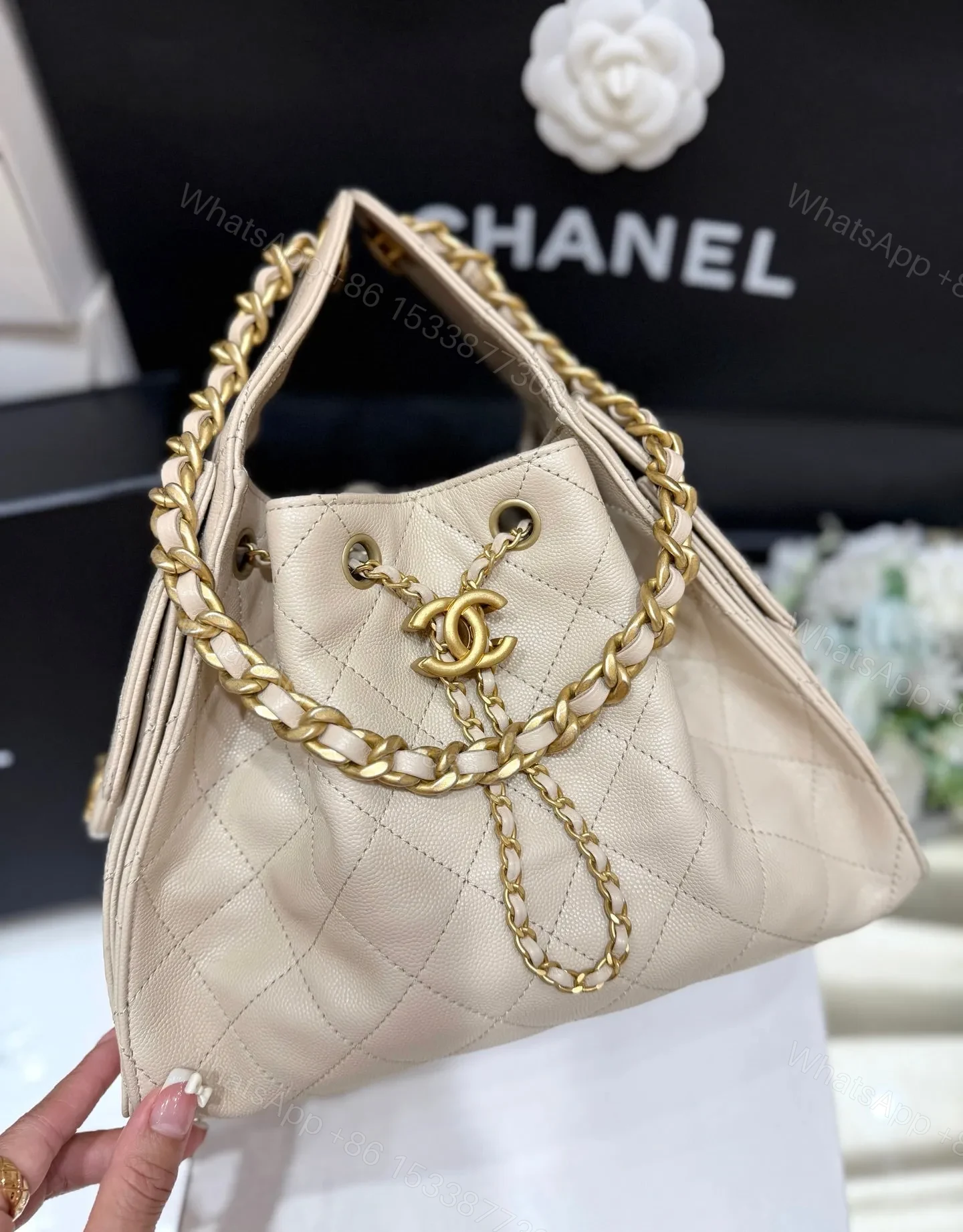 View 3 of CHANEL 25 HANDBAG IN CREAM SMALL GOLD HARDWARE