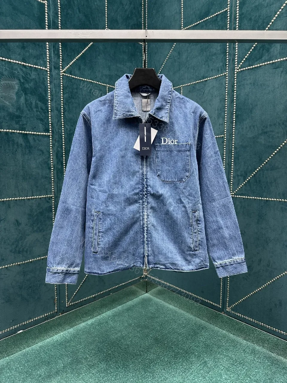 Indigo Denim Coach Jacket – Subtle Dior Branding, Modern Texture — view 1