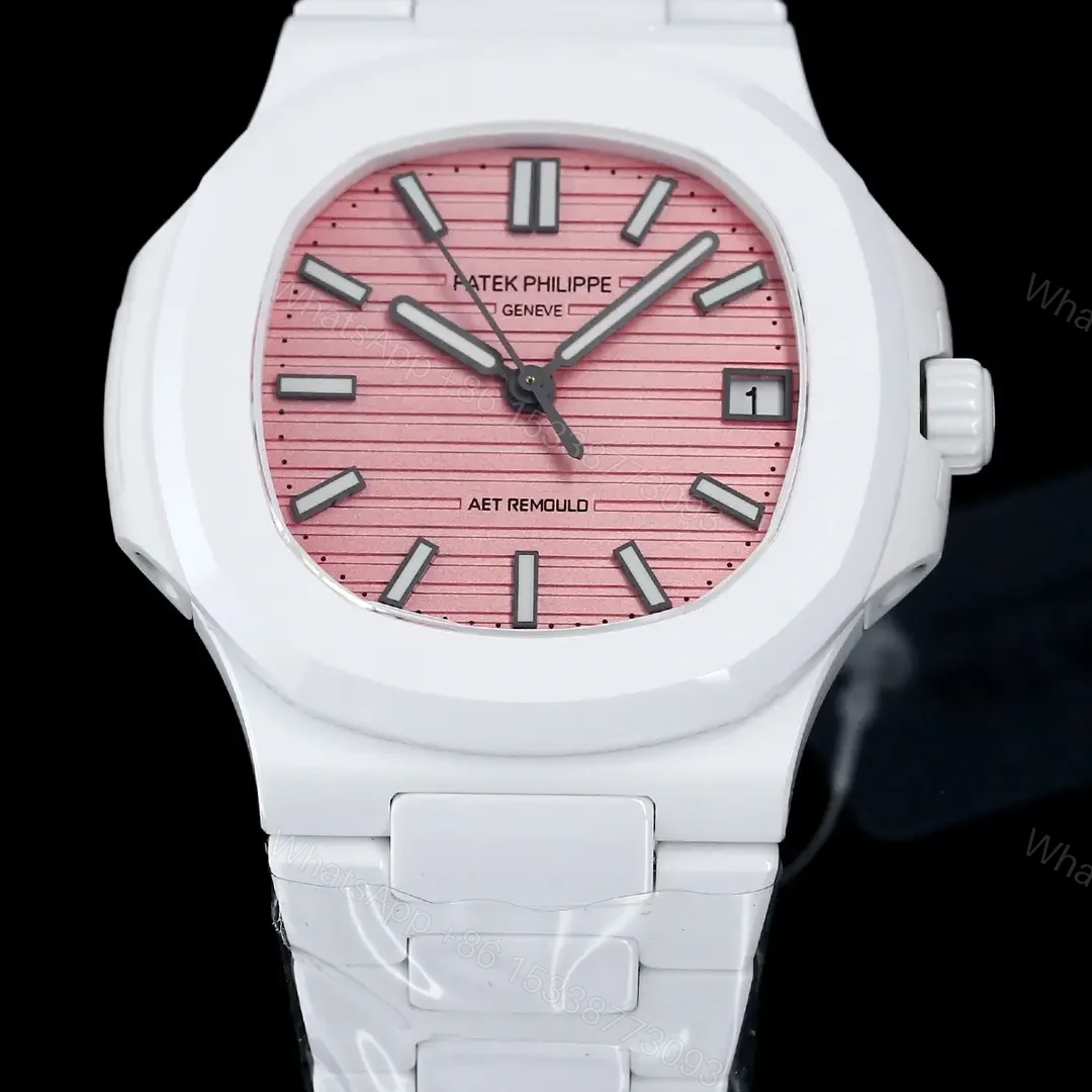 View 6 of Patek Philippe Pink Ceramic Nautilus Watch White Bracelet Ultimate 40MM PP-NAU-PNK-CER-WHT40
