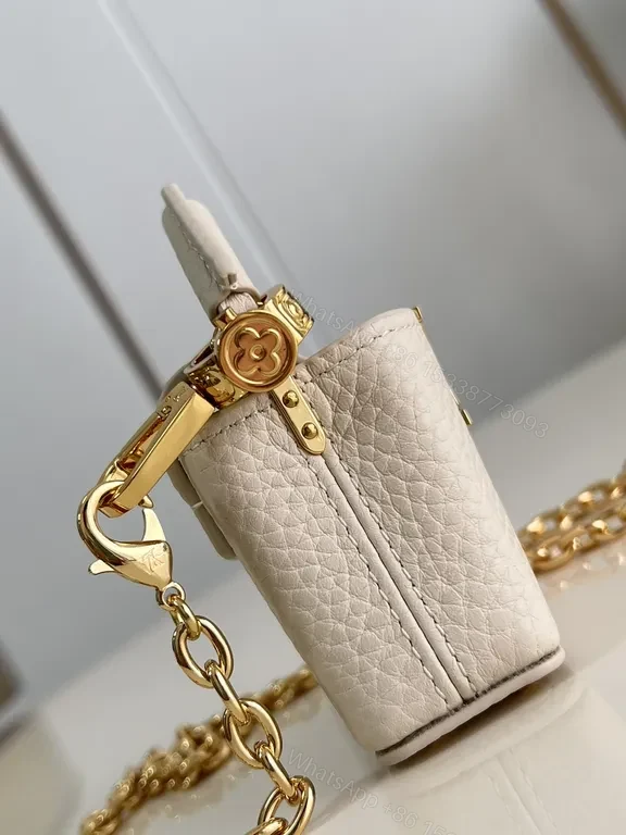 View 2 of Chic Ivory Mini Box Bag with Gold Chain and Logo