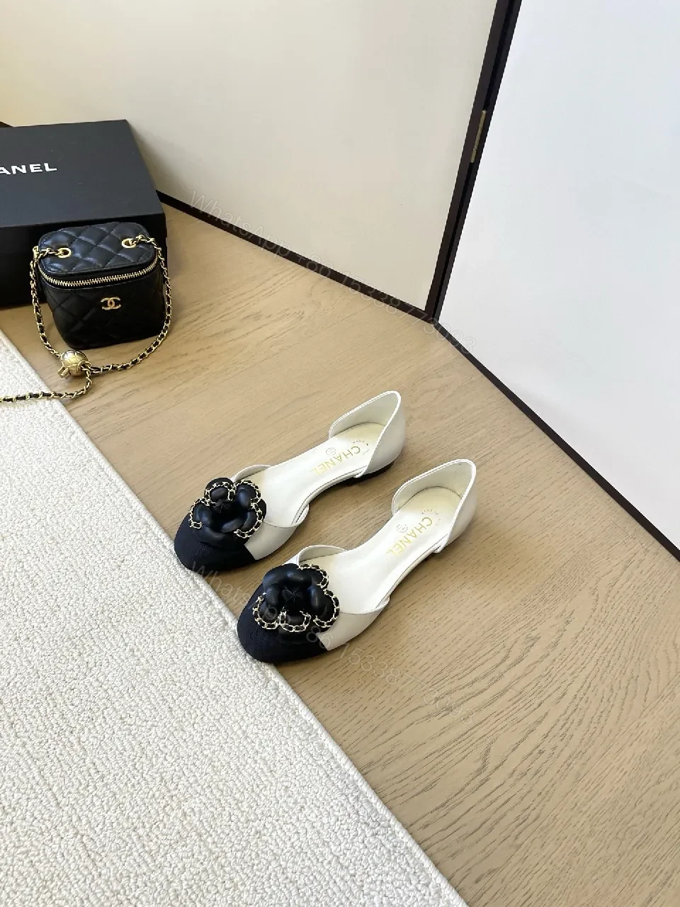 View 3 of Two-Tone Slingbacks with Gold Chain Embellishment - Luxury Open-Back Heels
