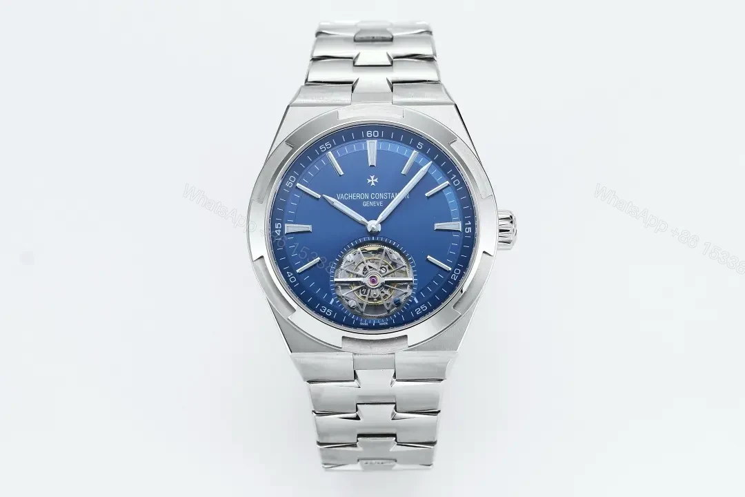 MKS Factory Vacheron Constantin Overseas Tourbillon Stainless Steel Watch with Blue Dial and Interchangeable Blue Rubber Strap — view 1