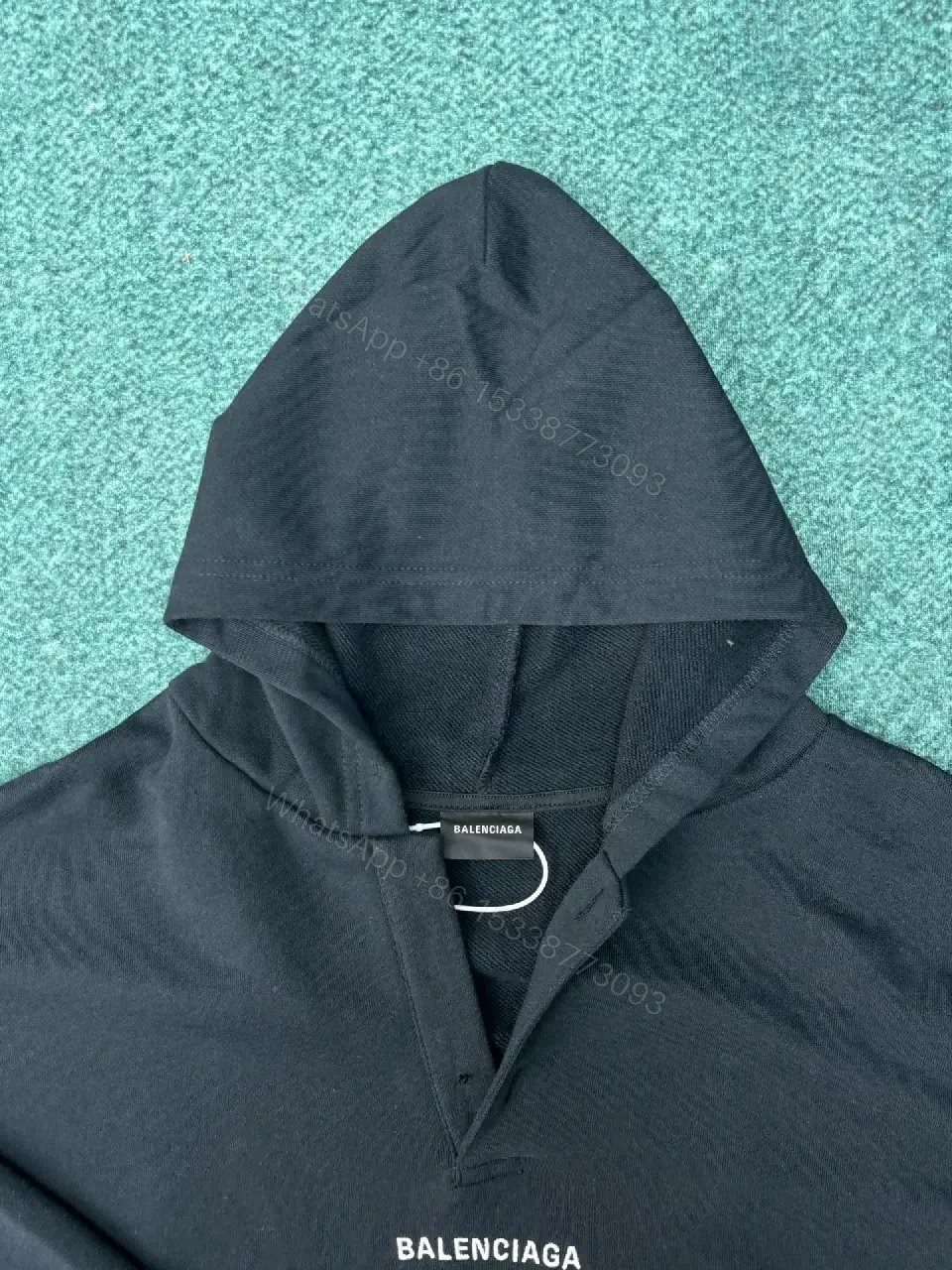 View 3 of Black Cotton Blend Hoodie | Oversized Streetwear Luxe Comfort