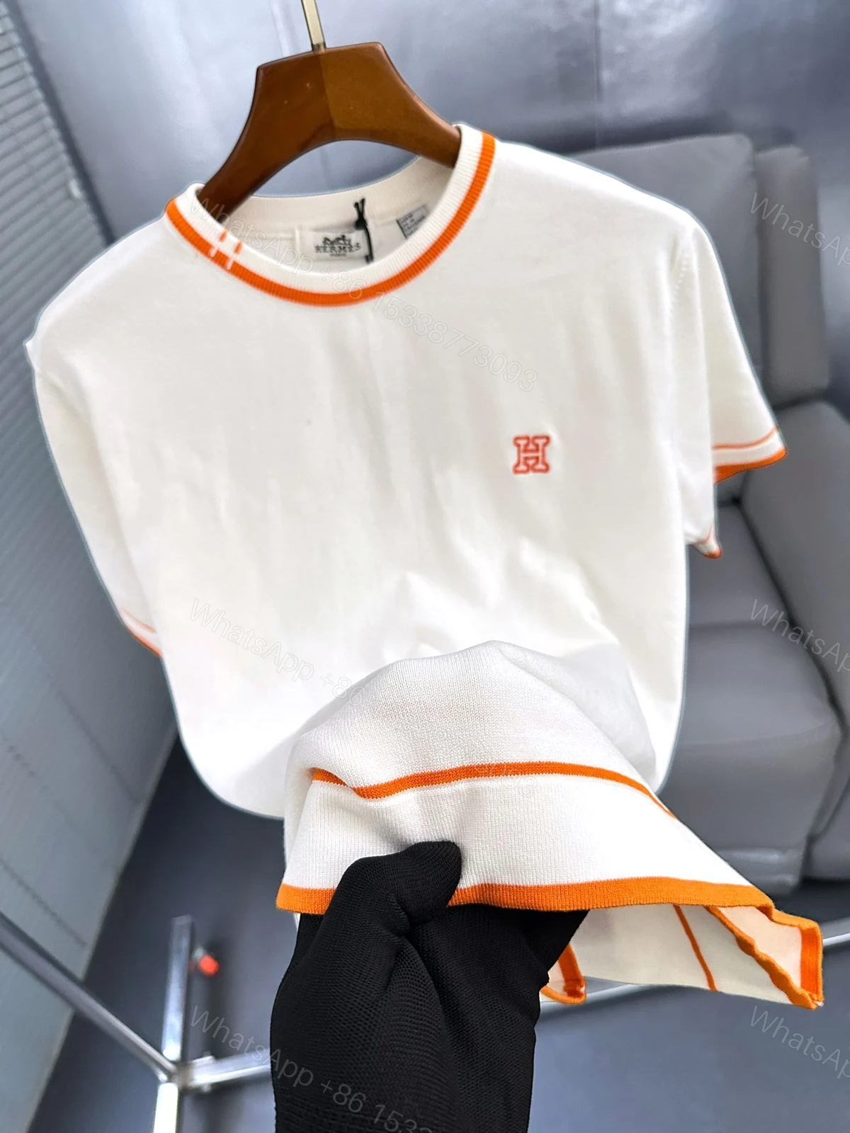 View 13 of FIRST COPY HERMES DESIGNER KNITTED ROUND NECK SUMMER T-SHIRT