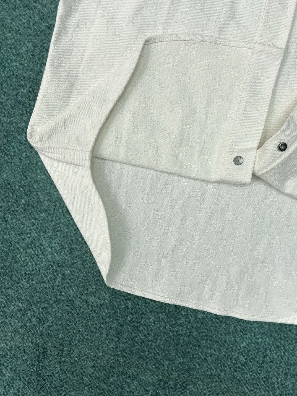 View 3 of Textured Button-Forward Shirt in Off-White with Subtle Patterning