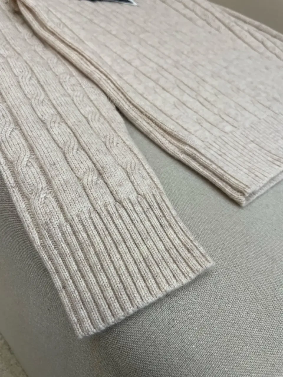 View 5 of Neutral Cable-Knit Crewneck Sweater with Texture