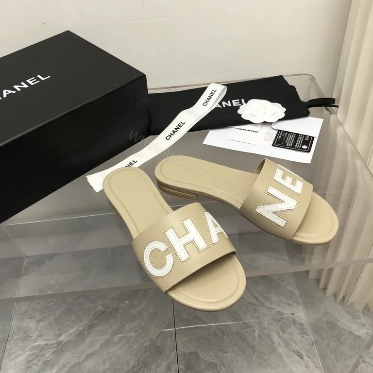 View 6 of Chic Beige Slip-On Sandals: Logo & Comfort Luxury Sandals