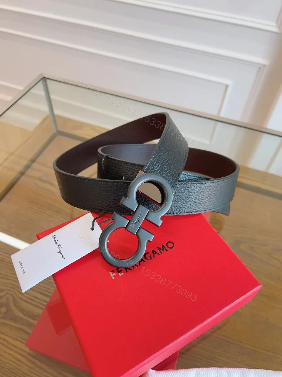 View 3 of Premium Leather Belt with Signature Hardware