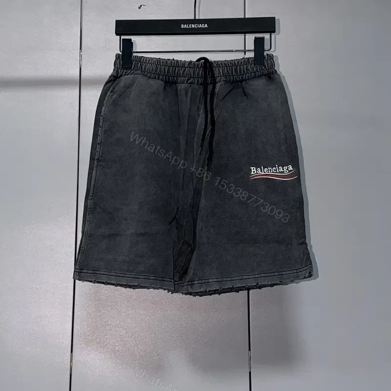 Black Denim Shorts with Logo Accent, Balenciaga Style, Key Feature: Drawstring Washable Design — view 1