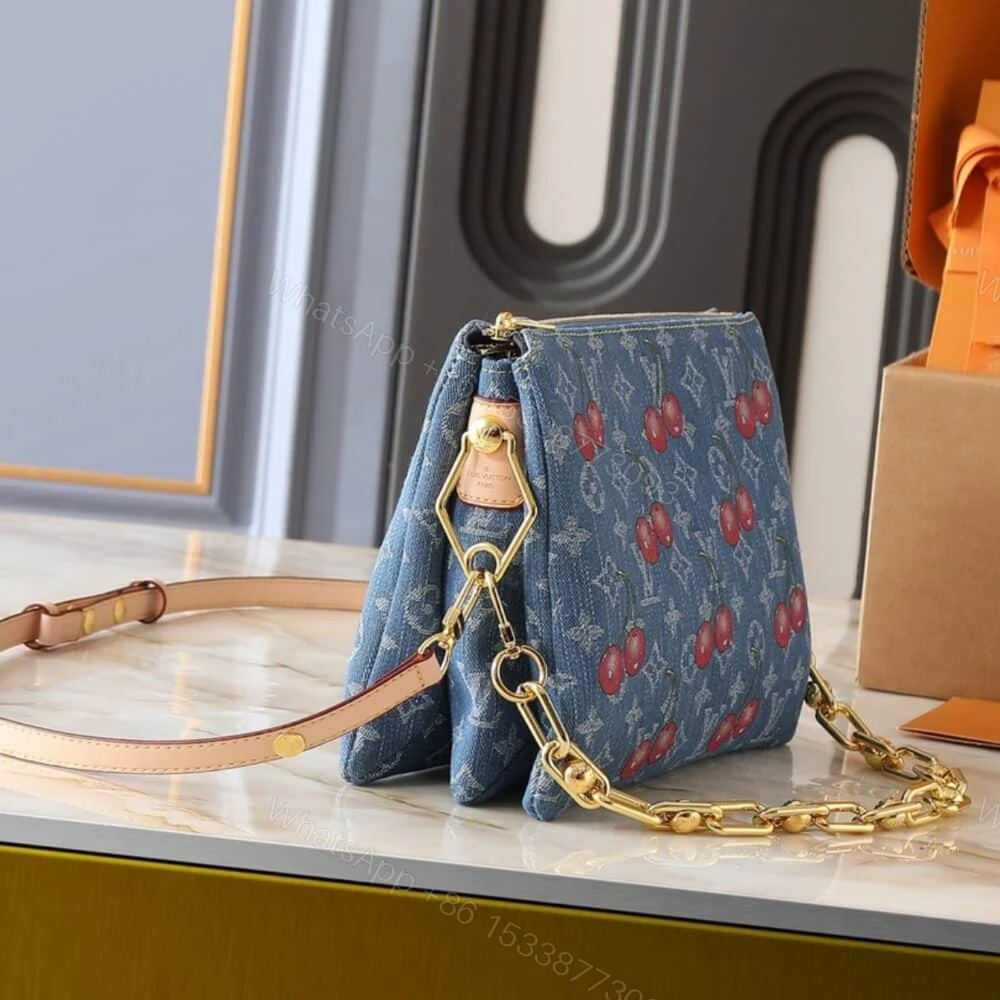 View 3 of Louis Vuitton X Takashi Murakami PM Coussin Bag Denim Monogram Cherry Blue 26Cm M14978