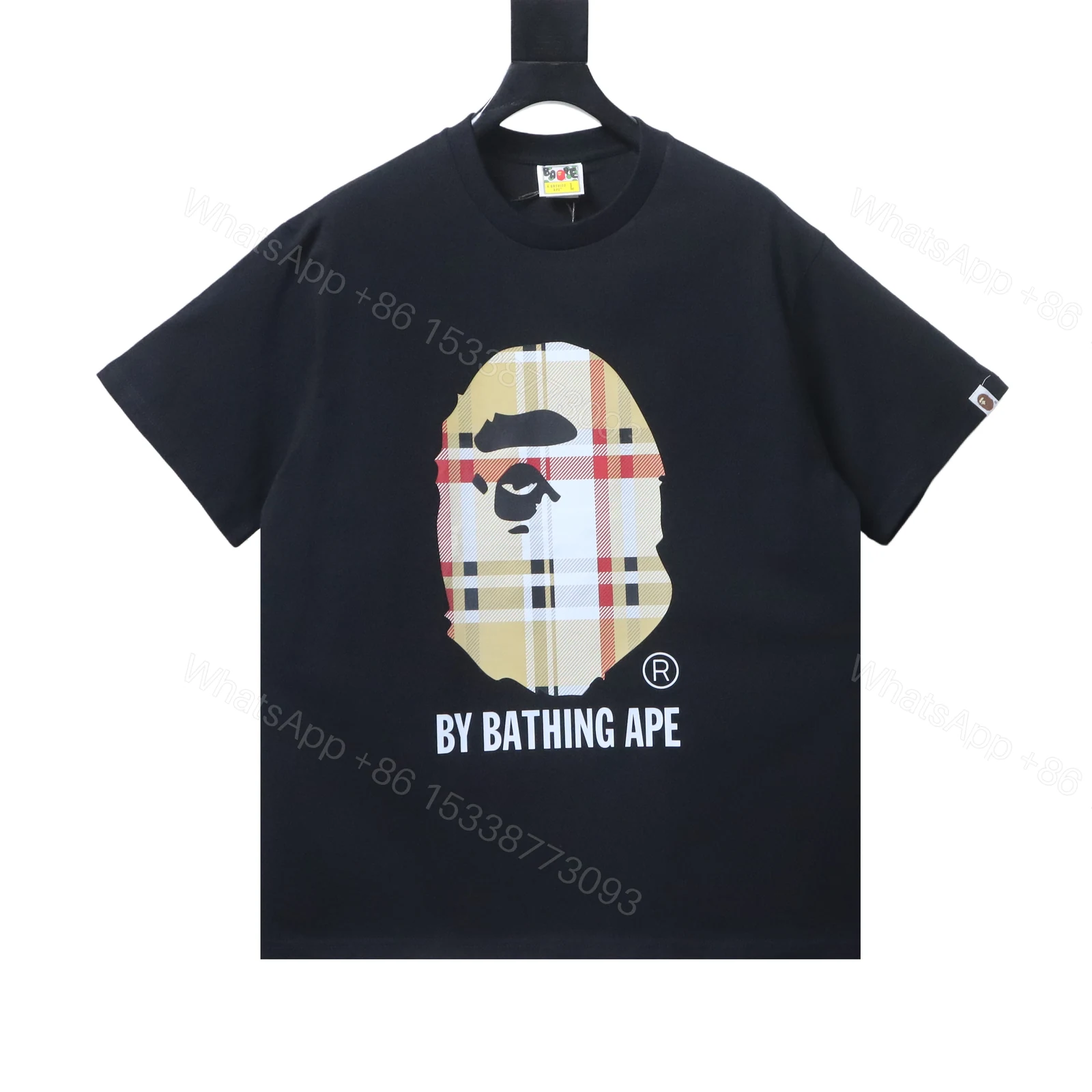 View 10 of BAPE check-pattern ape head letter print short-sleeved T-shirt in black