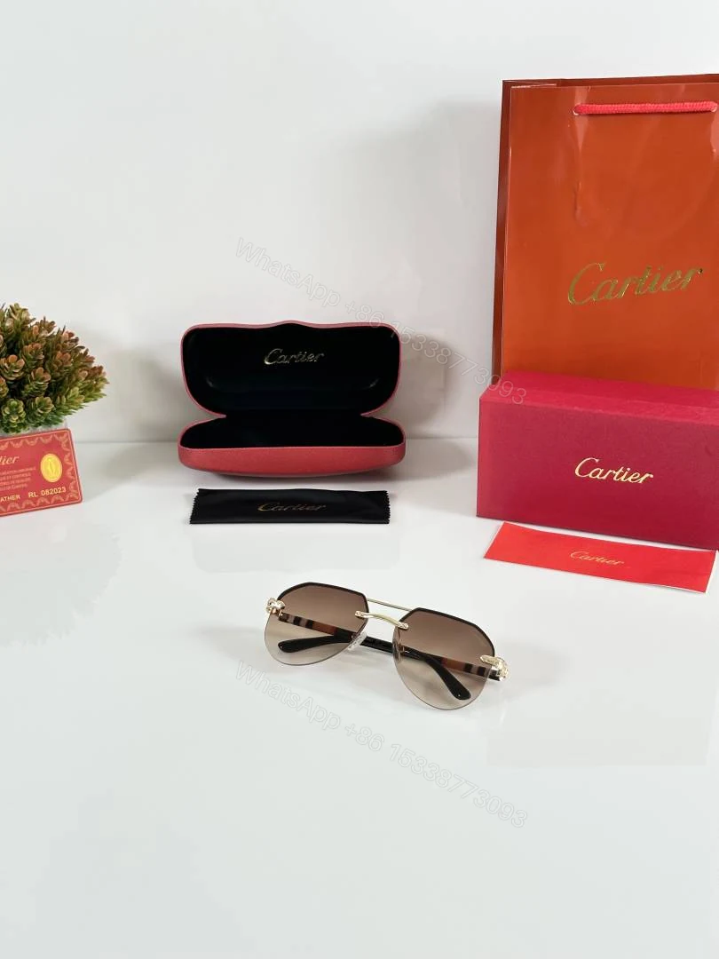 View 4 of First Copy Cartier 7217 Gold Brown Sunglasses