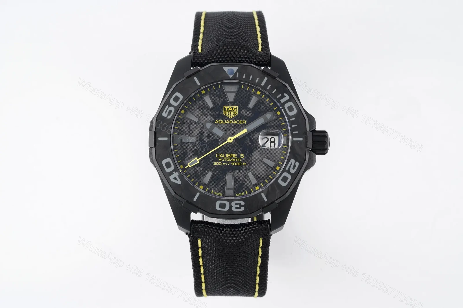 V6 Factory TAG Heuer Aquaracer Black Dial Yellow Stitching Fabric Strap Watch – Super Night Glow, 100m Water Resistant, SW200 Movement — view 1
