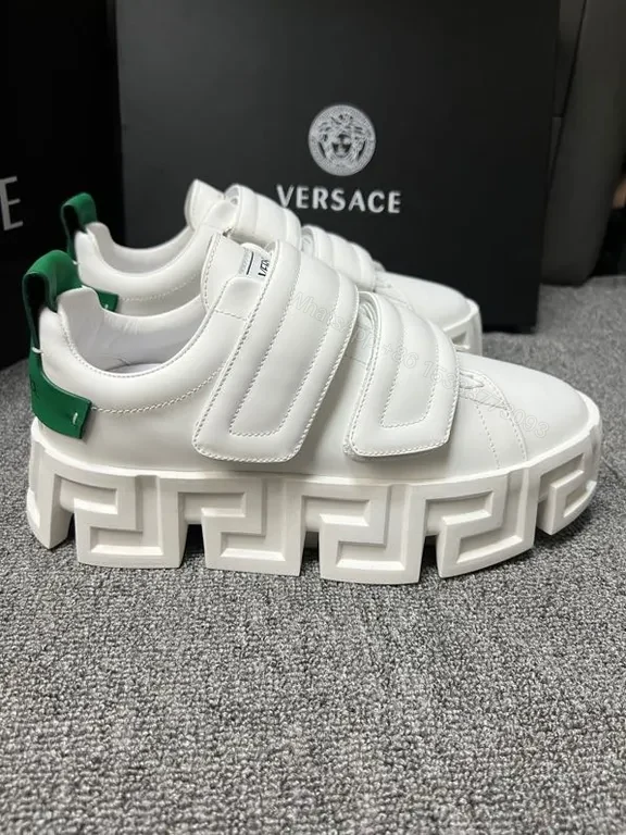 View 5 of Bold White Platform Sneakers â€“ Greek Key Detail, Velcro Straps