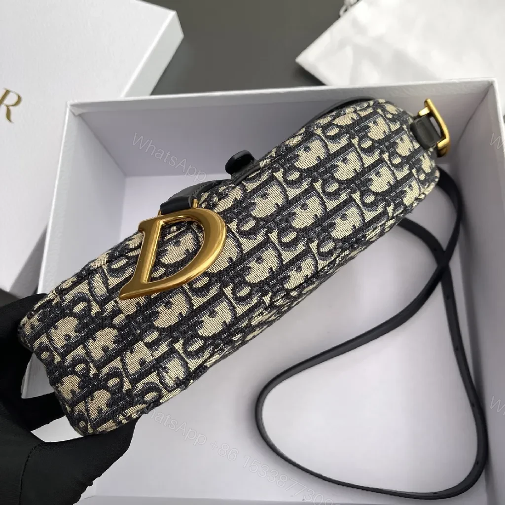 View 6 of Chic Saddle Bag: Monogram Jacquard, Leather Trim, Gold Hardware, Everyday Versatility
