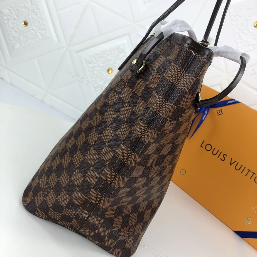 View 4 of Louis Vuitton Damier Ebene Neverfull MM Brown And Light Pink 32Cm N41603