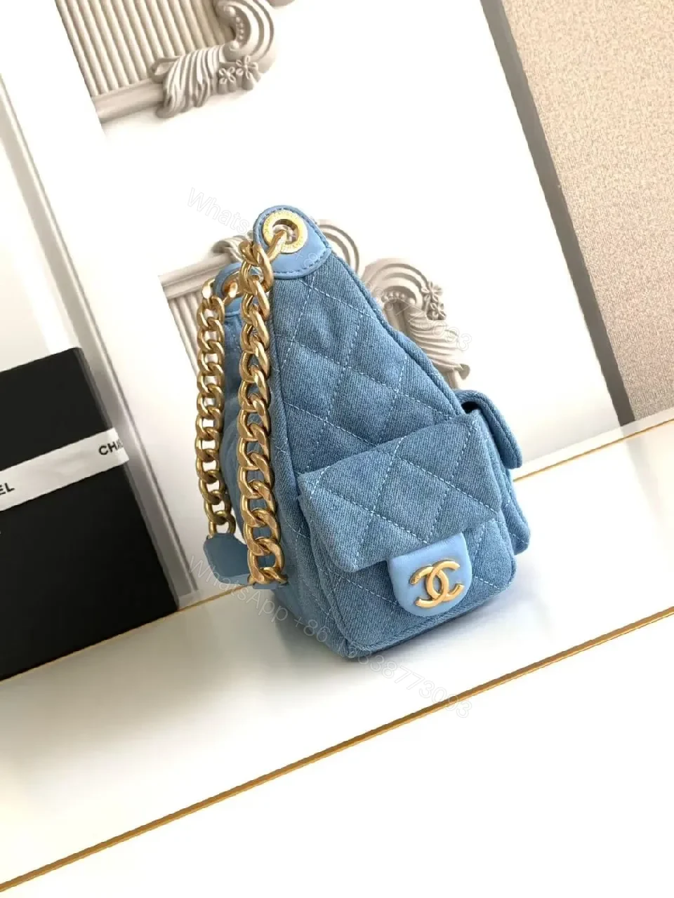 View 4 of Denim-Blue Quilted Flap Bag: Everyday Luxe