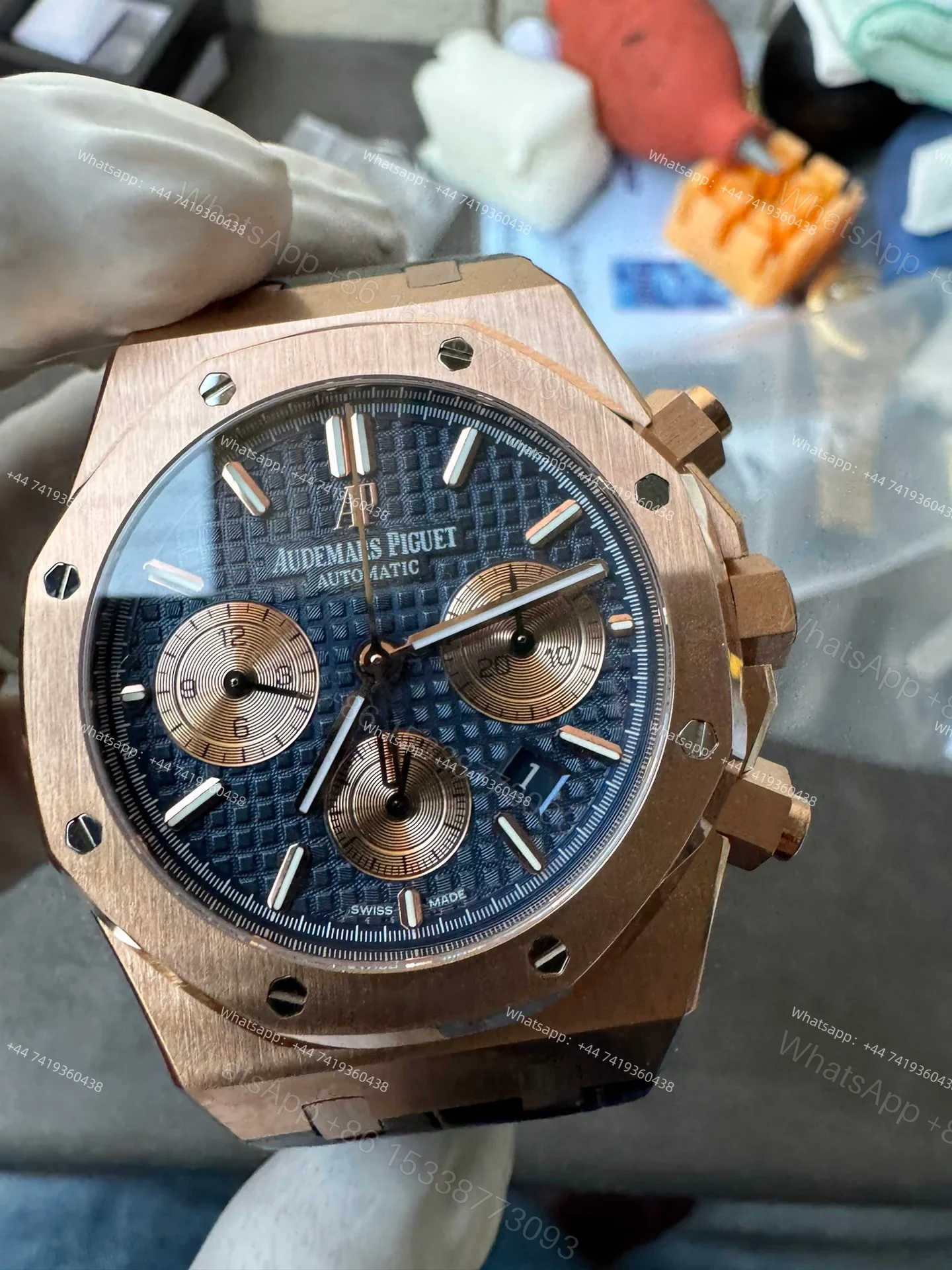 View 4 of Audemars Piguet Super Clone Royal Oak Rose Gold Blue Dial 26331OR Chronograph