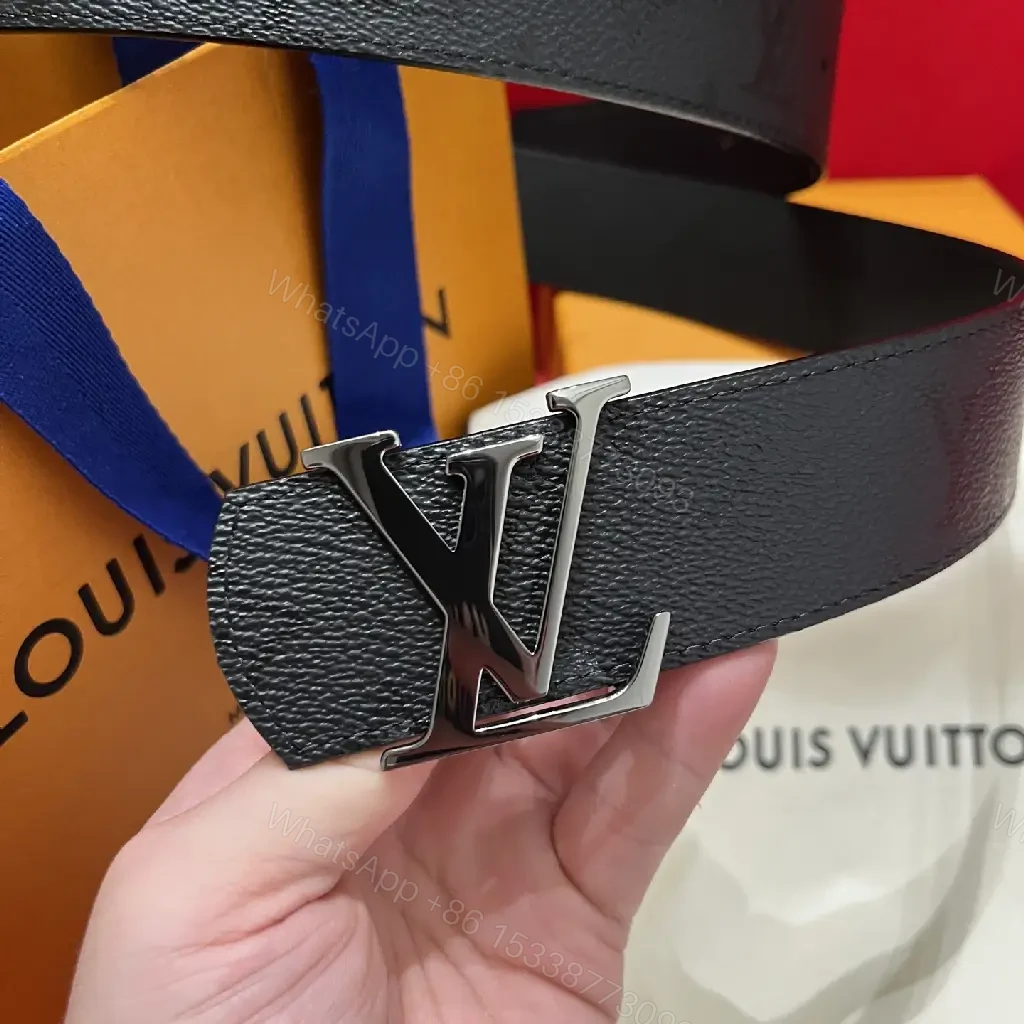 View 10 of Black Leather Belt Luxury Wide with Silver LV Buckle