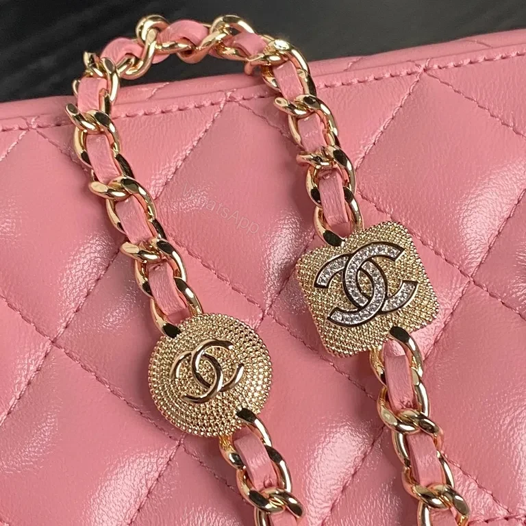 View 5 of Dreamy Pink Quilted Crossbody with Gold Flair - Compact Luxury Bag