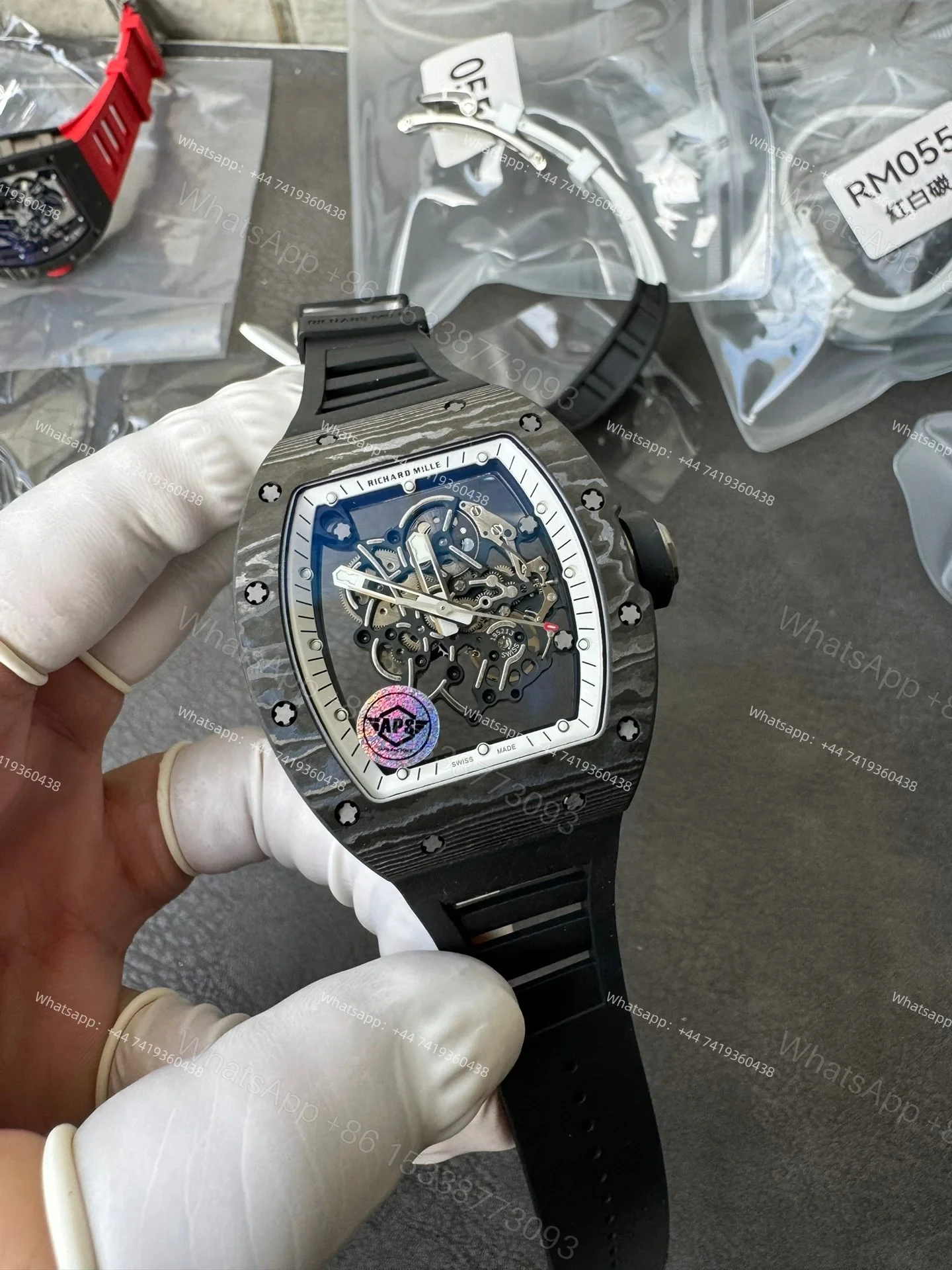 View 9 of Super Clone Richard Mille RM 055 Carbon TPT Black Rubber Strap 1:1 Replica Watch