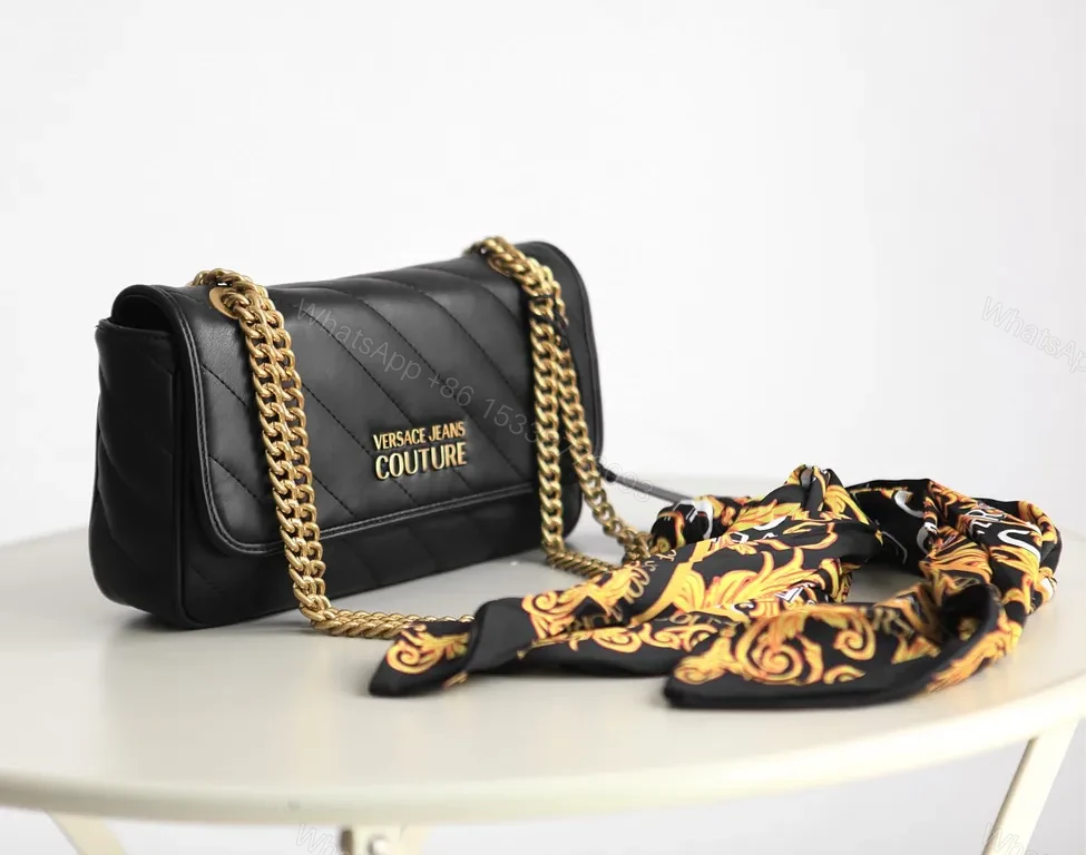 View 5 of Versace Jeans Couture Quilted Flap Bag with Gold Chain Strap