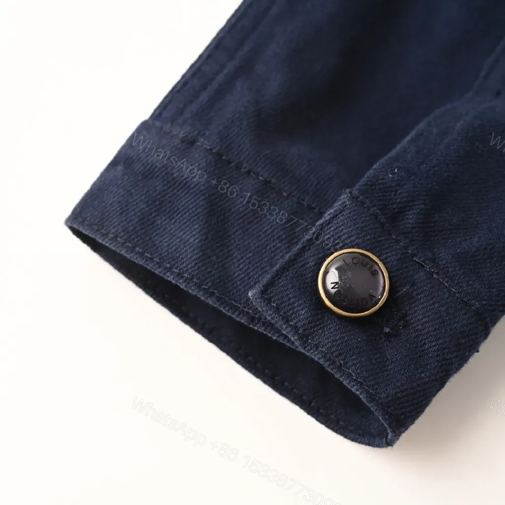 View 9 of Dark Denim Jacket with LV-Inspired Embroidered Pocket