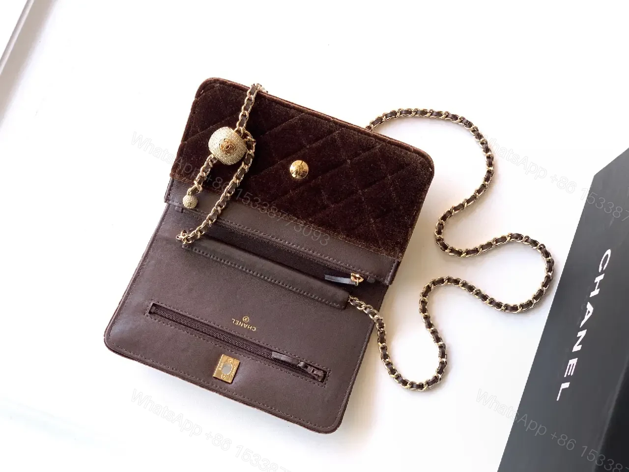 View 2 of Velvet Flap Bag: Rich Chocolate Chain-Detail Luxury