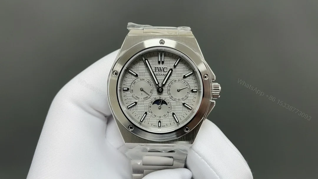 IWC Ingenieur Silver Replica 42MM Premium Perpetual Calendar Steel Bracelet Edition RG-IWC-INGENIEUR-SILVER-42 — view 1