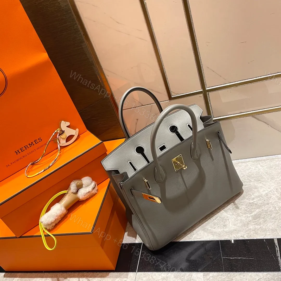 View 3 of HN 30CM GREY SWIFT LEATHER GOLD HARDWARE