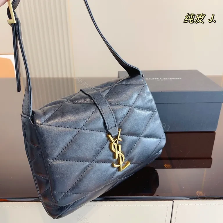 View 9 of Navy Quilted Leather Shoulder Bag with YSL Hardware