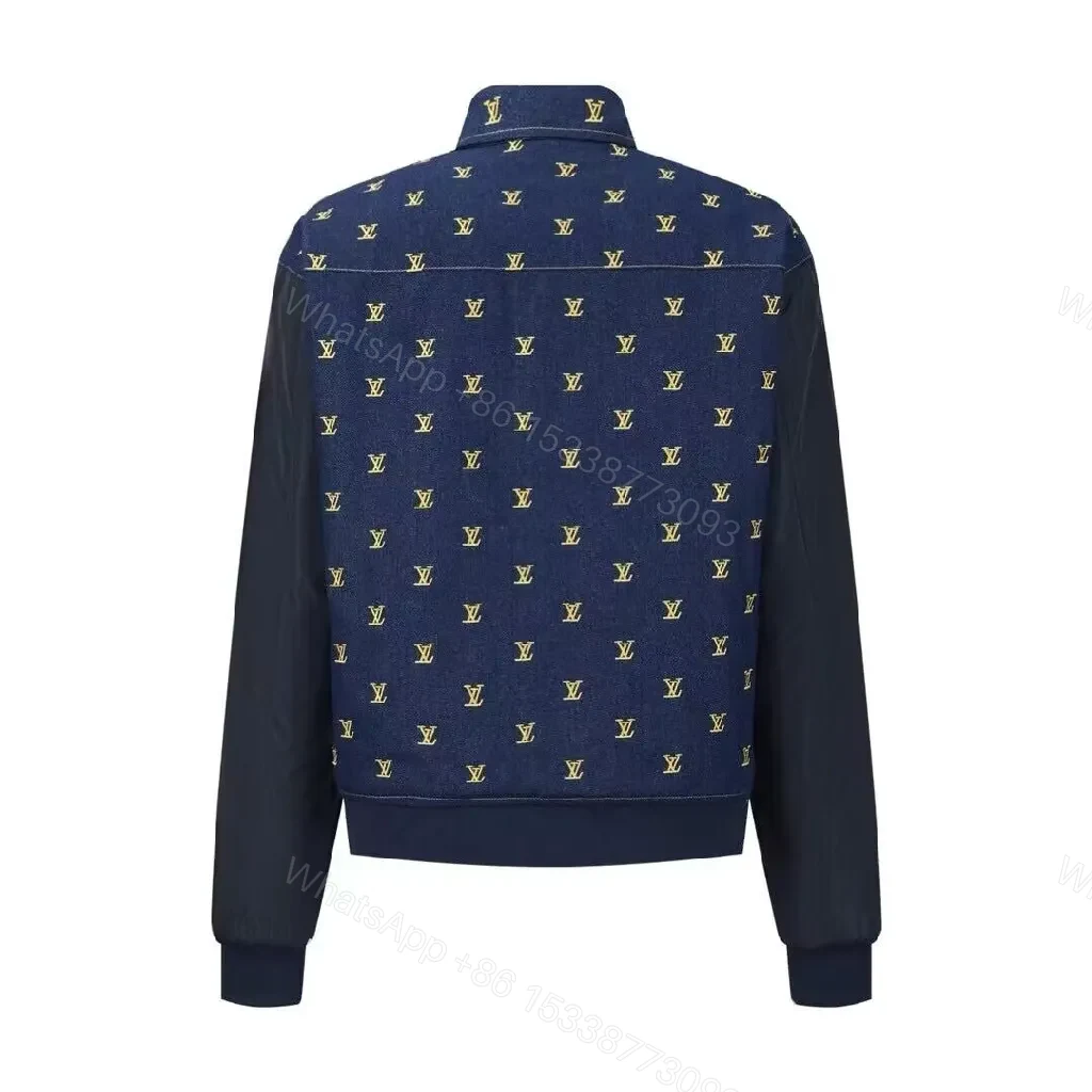 View 4 of Monogram Denim Varsity Jacket - Navy, Signature LV Detail