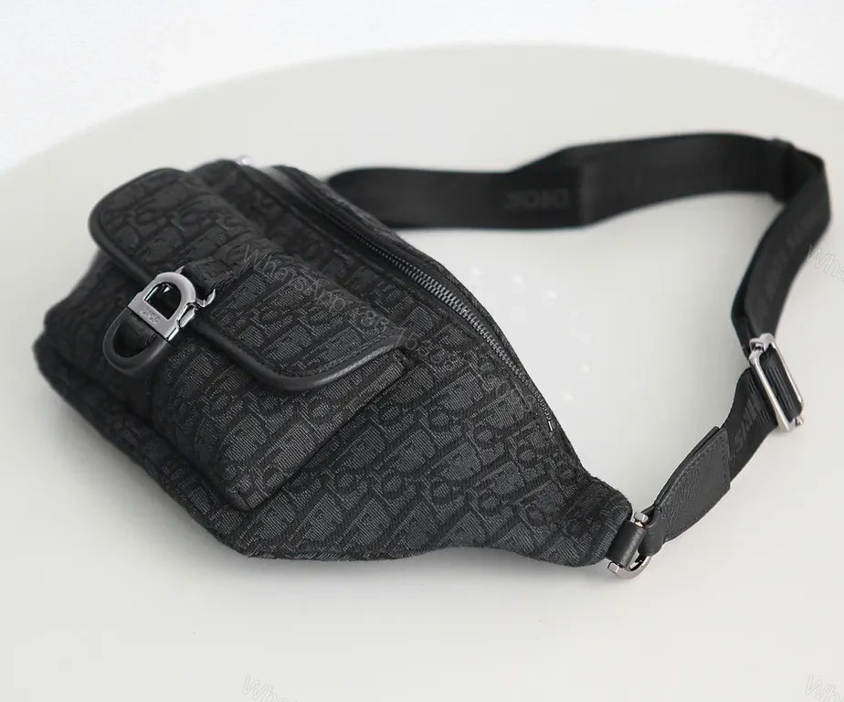 View 4 of Black Textured Belt Bag: Dior-Inspired Minimalist, Compact Utility