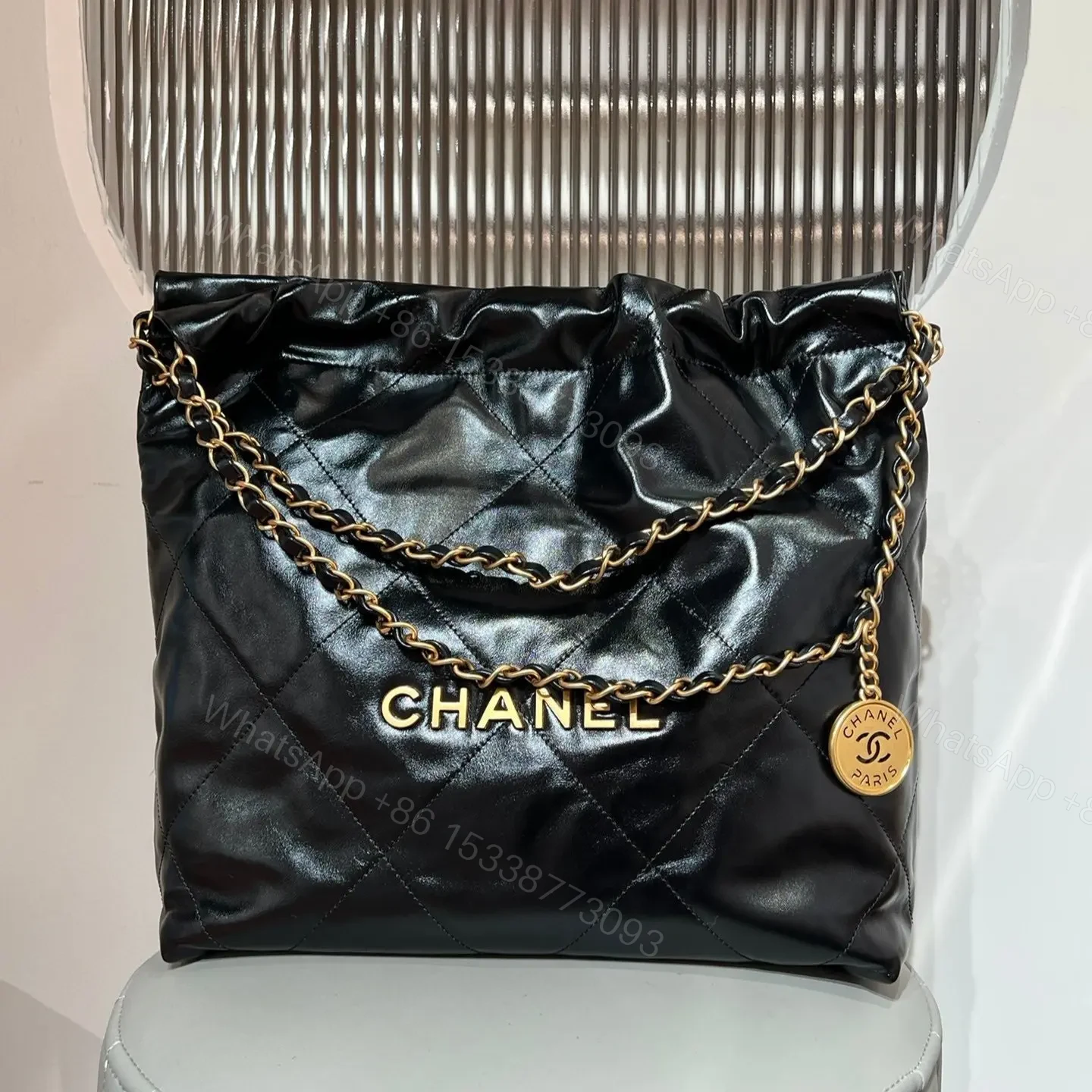 CHANEL 22 Bag Small Gold & Black Lambskin Leather — view 1
