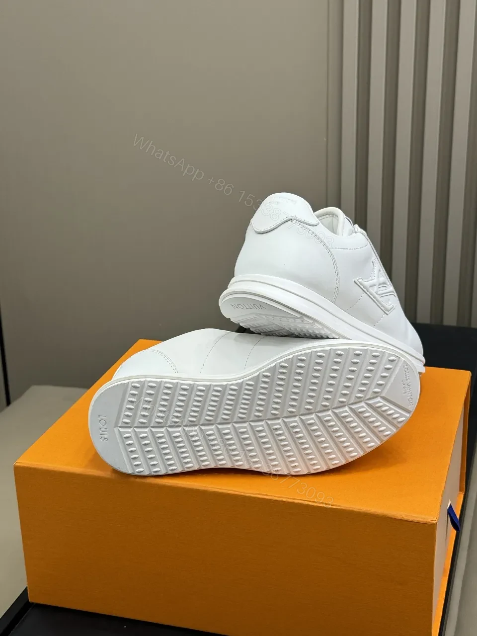 View 5 of White Leather Minimalist Sneakers with Couture Stitching