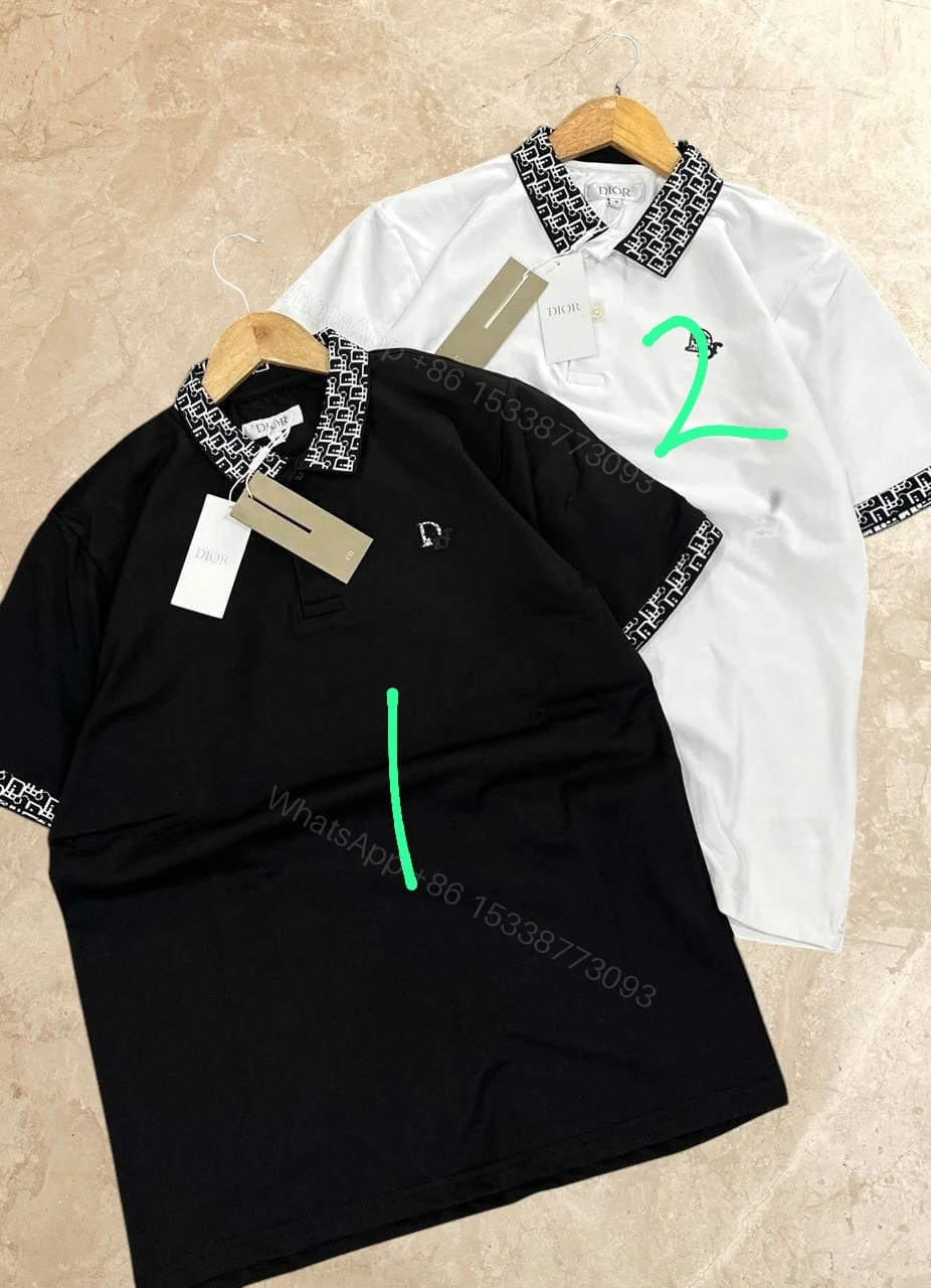 View 9 of Premium Dior First Copy Polo Shirt for Men – Luxury Logo Pattern Collar | Black & White