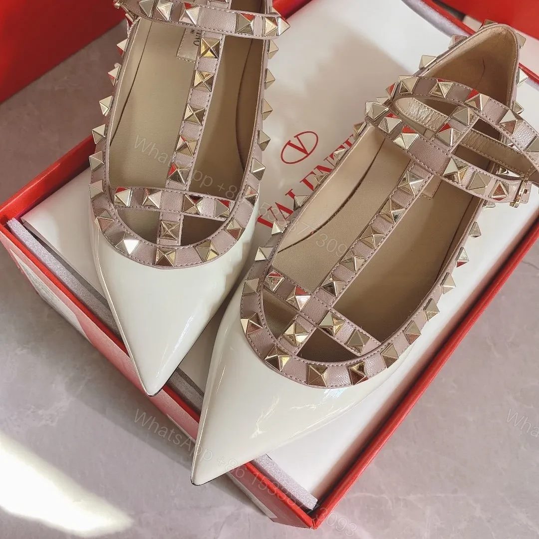 View 6 of Valentino Women White Patent Leather Studded Flats