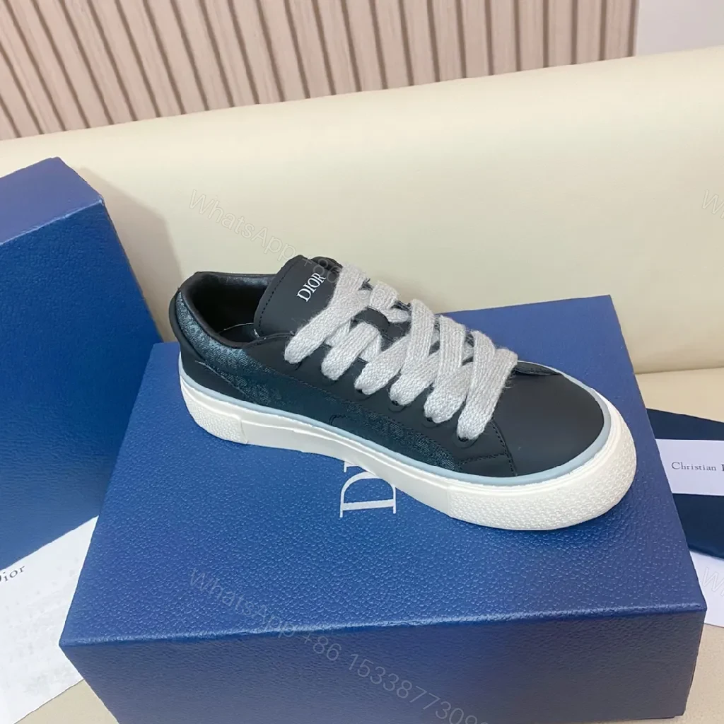 View 9 of Black Leather Trainers, Dior-Style High-Tops, Bold Branding, Luxury Casual Sneakers