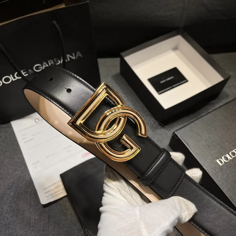 View 4 of Lux Black Leather Belt with DG Gold Buckle