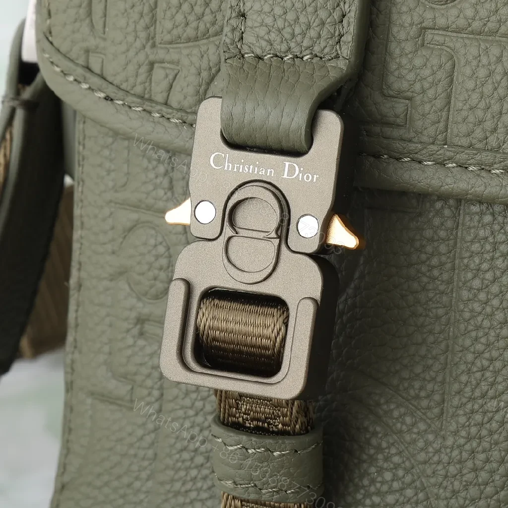 View 3 of Olive Green Compact Leather Messenger Bag with Monogram