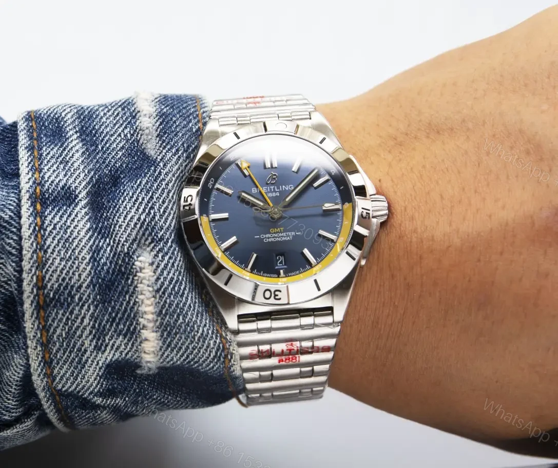 View 3 of Breitling Chronomat GMT Blue Yellow Replica Steel Bracelet 40MM Premium A32398101C1A1