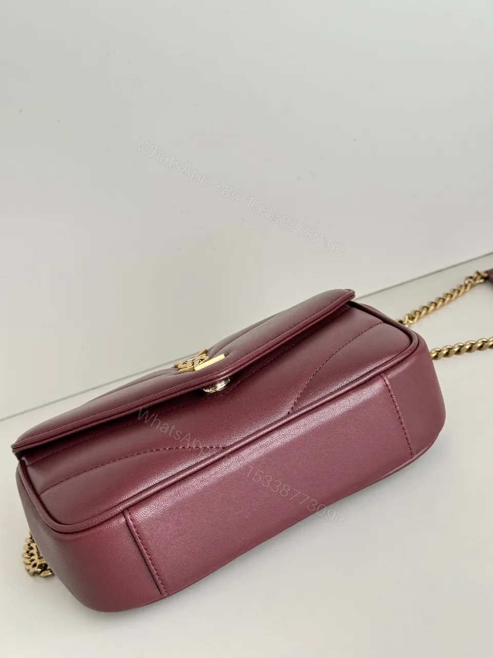 View 7 of Burgundy Quilted Crossbody: Luxe Chain Detail Bag