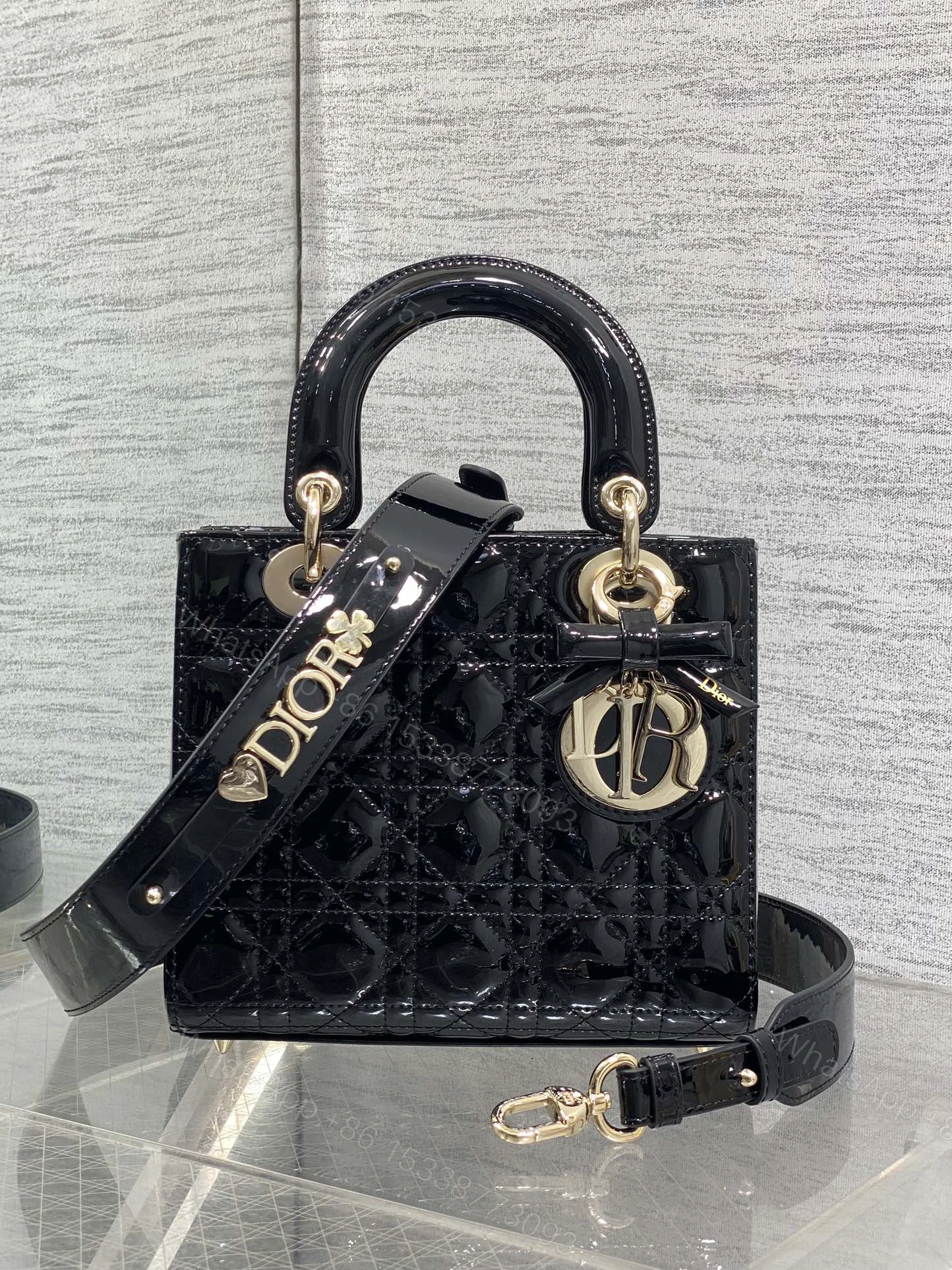 Christian Dior Small Lady Dior bag in Black Patent — view 1