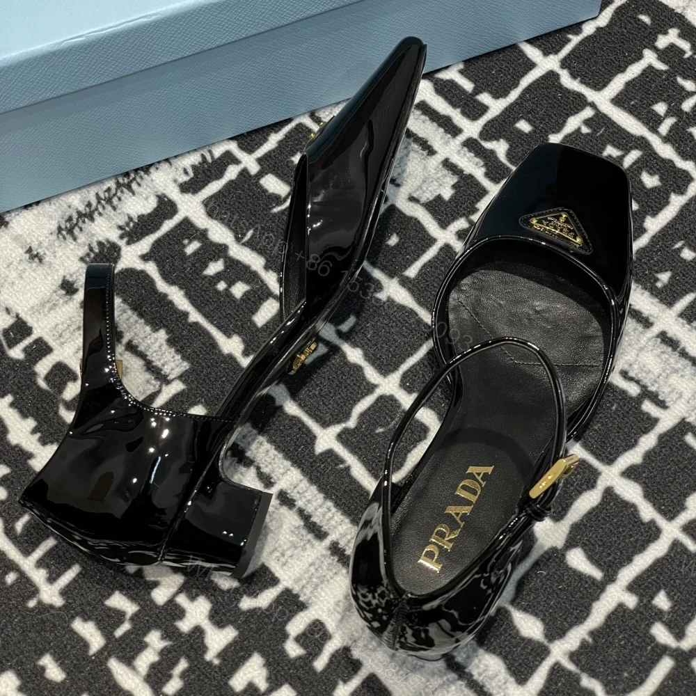View 9 of 高仿Prada*1l601N方頭粗跟涼鞋3.5CM黑色免檢版